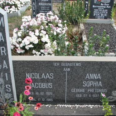 MARAIS Nicolaas Jacobus 1925-1985 &amp; Anna Sophia PRETORIUS 1937-