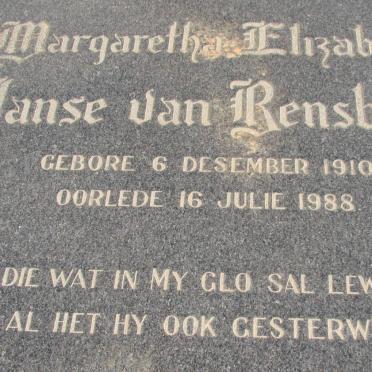 RENSBURG Margaretha Elizabeth, Janse van 1910-1988