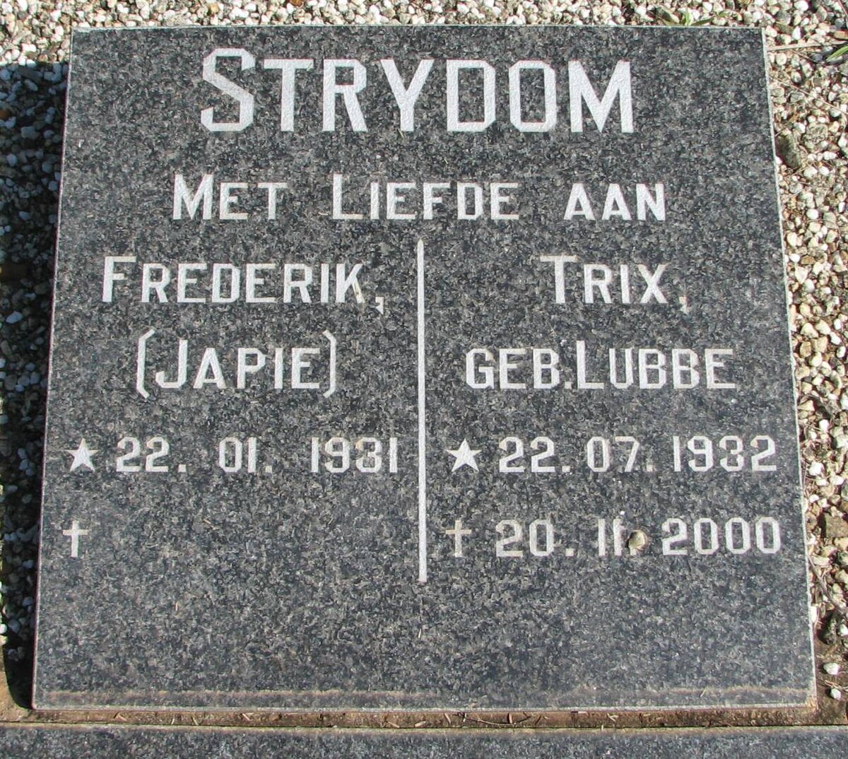STRYDOM Frederik 1931- & Trix LUBBE 1932-2000