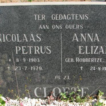 CLOETE Nicolaas Petrus 1903-1979 &amp; Anna Elizabeth ROBBERTZE 1905-1982