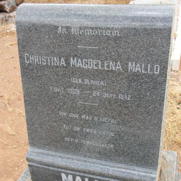 MALLO Christina Magdelena nee OLIVIER 1909-1942