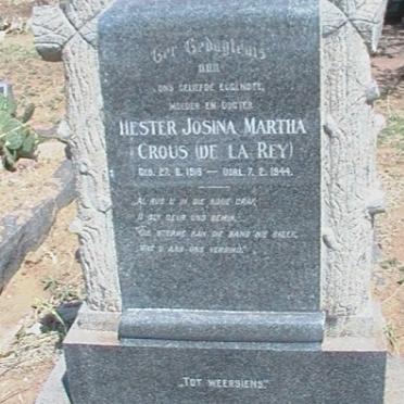 CROUS Hester Josina Martha nee DE LA REY 1915-1944