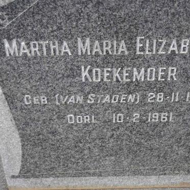 KOEKEMOER Martha Maria Elizabeth nee VAN STADEN 1906-1961