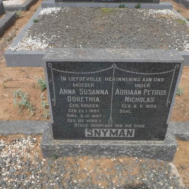 SNYMAN Adriaan Petrus Nicholas 1894- &amp; Anna Susanna Dorethia KRUGER 1897-1957