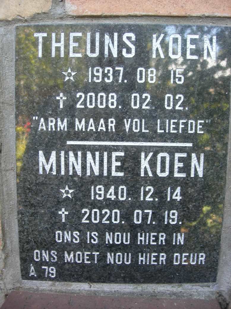 KOEN Theuns 1937-2008 & Minnie 1940-2020