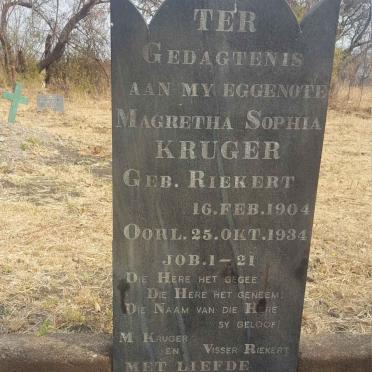KRUGER Magretha Sophia nee RIEKERT 1904-1934