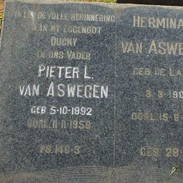 ASWEGEN Pieter L., van 1892-1958 &amp; Hermina C. DE LAREY 1902-1972