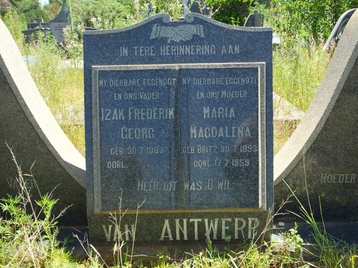 ANTWERP Izak Frederick Georg, van 1883- &amp; Maria Magdalena BRITZ 1893-1959