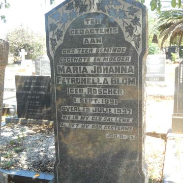 BLOM Maria Johanna Petronella nee ROSCHER 1891-1937