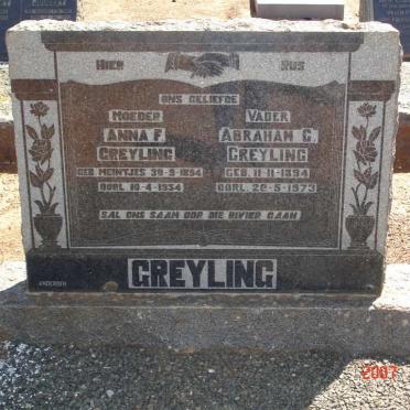GREYLING Abraham C. 1894-1973 &amp; Anna F. MEINTJES 1894-1934
