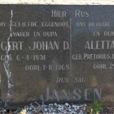 JANSEN Gert Johan D. 1891-1965 &amp; Aletta J. PRETORIUS 1892-1973