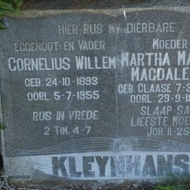 KLEYNHANS Cornelius Willem 1893-1955 &amp; Martha Maria Magdalena CLAASE 1903-1961