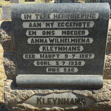 KLEYNHANS Anna Wilhelmiena nee HAUPT 1887-1950