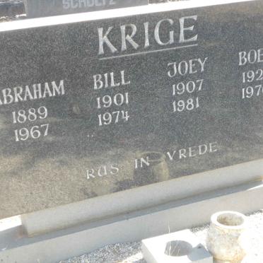 KRIGE Abraham 1889-1967 :: KRIGE Bill 1901-1974 :: KRIGE Joey 1907-1981 :: KRIGE Boet 1928-1970