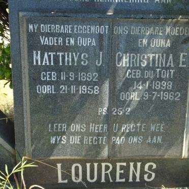 LOURENS Matthys J. 1892-1958 &amp; Christina E. DU TOIT 1898-1962