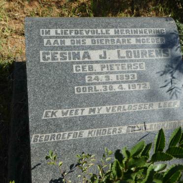 LOURENS Gesina J. nee PIETERSE 1893-1972