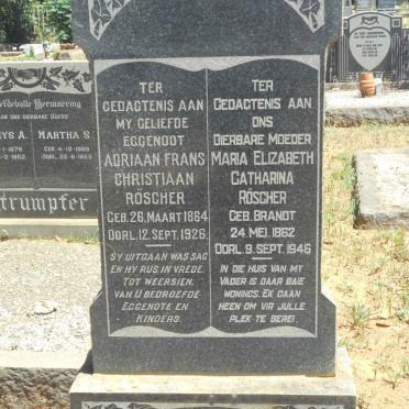 ROSCHER Adriaan Frans Christiaan 1864-1926 &amp; Maria Elizabeth Catharina BRANDT 1862-1946
