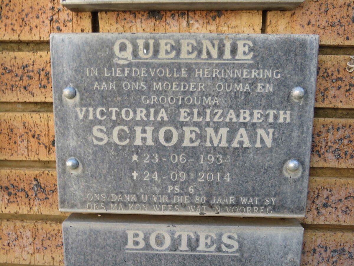 SCHOEMAN Victoria Elizabeth 1934-2014