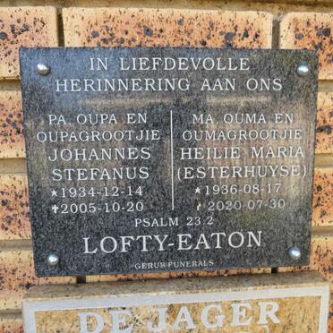 EATON Johannes Stefanus, LOFTY- 1934-2005 & Heilie Maria ESTERHUYSE 1936-2020