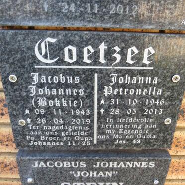 COETZEE Jacobus Johannes 1943-2019 & Johanna Petronella 1946-2013