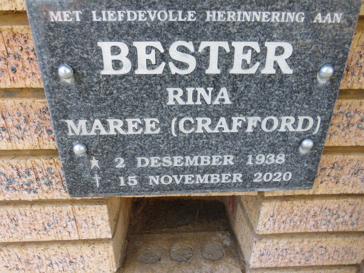 BESTER Rina voorheen MAREE nee CRAFFORD 1938-2020