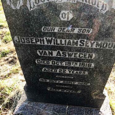 ASWEGEN Joseph William Seymore, van -1918