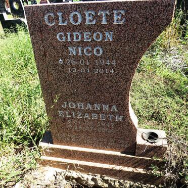 CLOETE Gideon Nico 1944-2014 & Johanna Elizabeth 1947-2004