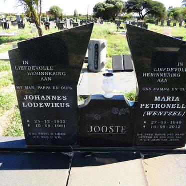 JOOSTE Johannes Lodewikus 1932-1981 & Maria Petronella WENTZEL 1940-2012