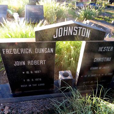 JOHNSTON Frederick Duncan John Robert 1897-1976 & Hester Christina DE JAGER 1902-1985