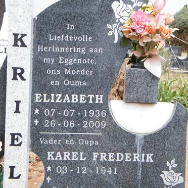 KRIEL Karel Frederik 1941- &amp; Elizabeth 1936-2009