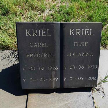 KRIEL Carel Frederik 1926-1989 & Elsie Johanna 1930-2016