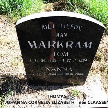 MARKRAM Thomas 1935-1994 & Johanna Cornelia Elizabeth CLAASSEN 1944-2000