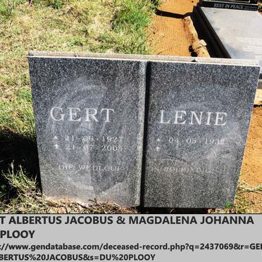 PLOOY Gert Albertus Jacobus, du 1927-2005 & Magdalena Johanna 1932-