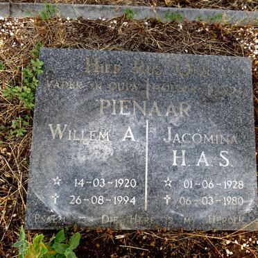 PIENAAR Willem A. 1920-1994 & Jacomina H.A.S. 1928-1980