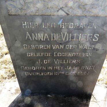 VILLIERS Anna, de nee VAN DER WALT 1863-1933