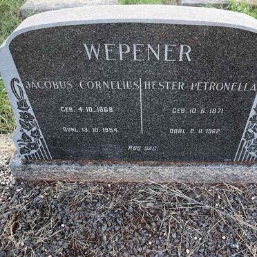 WEPENER Jacobus Cornelius 1868-1954 & Hester Petronella 1871-1962