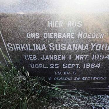YOUNG Sirkilina Susanna nee JANSEN 1894-1964