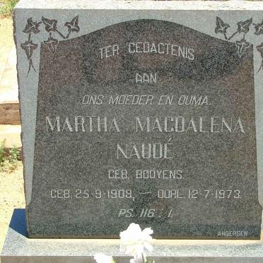 NAUDÉ Martha Magdalena nee BOOYENS 1908-1973