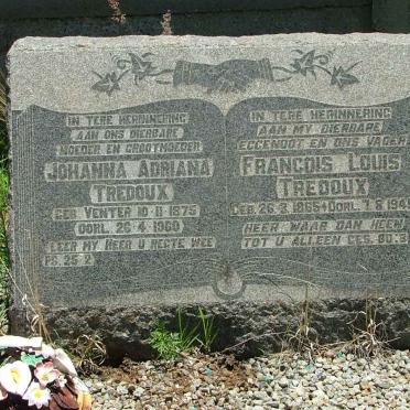 TREDOUX Francois Louis 1865-1949 &amp; Johanna Adriana VENTER 1875-1960