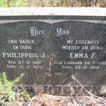 ROOYEN Philippus J., van 1901-1970 &amp; Emma F. LOHMANN 1909-1966