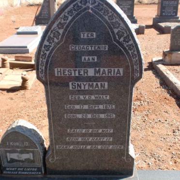 SNYMAN Hester Maria nee V.D. WALT 1875-1960