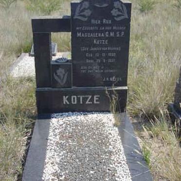 KOTZE Magdalena G.M.S.P. nee JANSEN VAN VUUREN 1890-19??