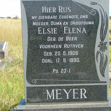 MEYER Elsie Elena,  formerly  RUTHVEN, nee DE BEER  1906-1990