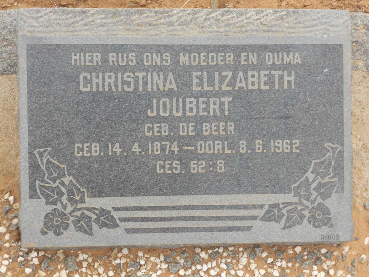 JOUBERT Christina Elizabeth nee DE BEER 1874-1962
