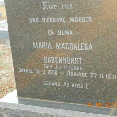 BADENHORST Maria Magdalena nee J. V. VUUREN 1906-1971