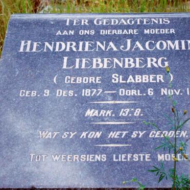 LIEBENBERG Hendrina Jacomina nee SLABBER 1877-1945