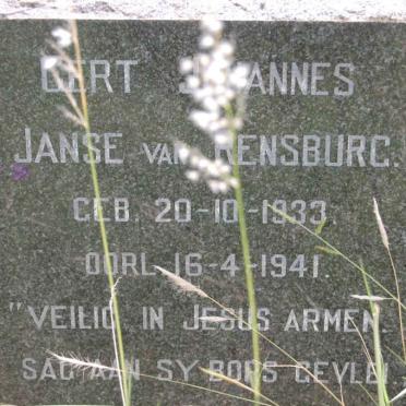 RENSBURG Gert Johannes, Janse van 1933-1941