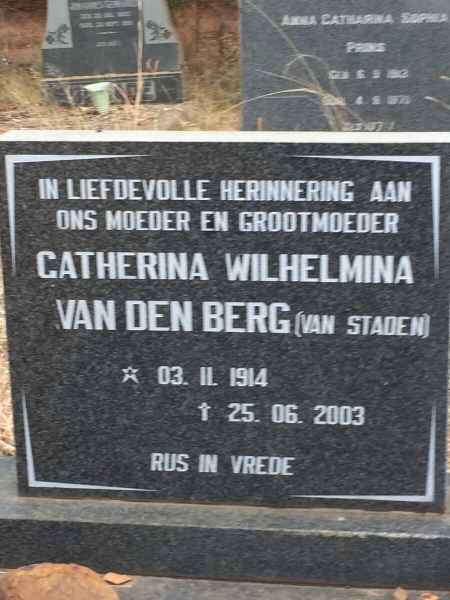 BERG Catherina Wilhelmina, van den nee VAN STADEN 1914-2003