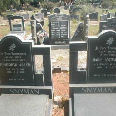 SNYMAN Hendrick Willem 1910-1988 &amp; Marie Antonette JOUBERT 1906-1976