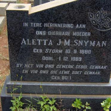 SNYMAN Aletta J.M. nee STORM 1880-1989